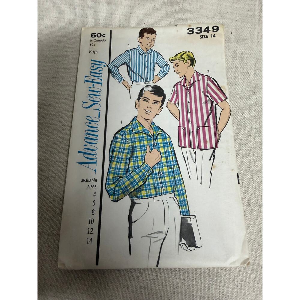 Vintage 1960s Boys Shirt Sewing Pattern Size 14 Sew Easy 3349 Button Up Complete